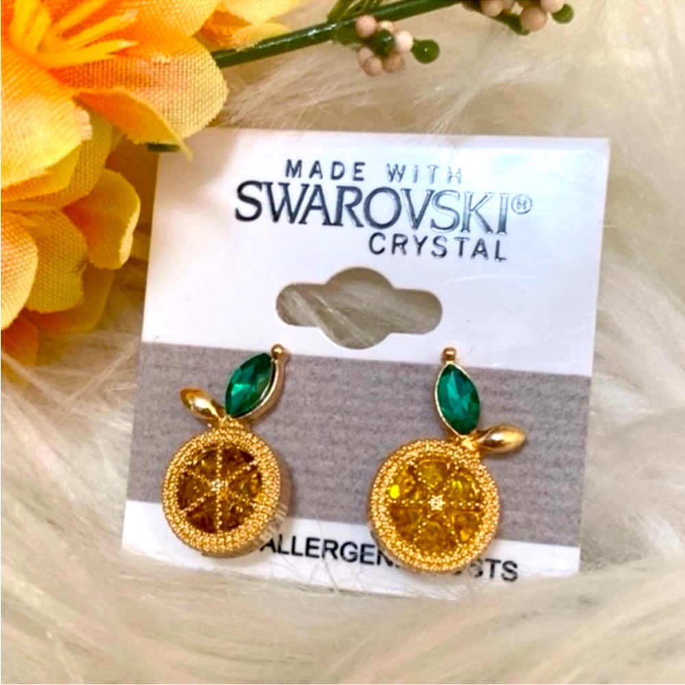 Swarovski Lemon Slices Yellow Gemstone & Gold Earrings NEW! FIRM!